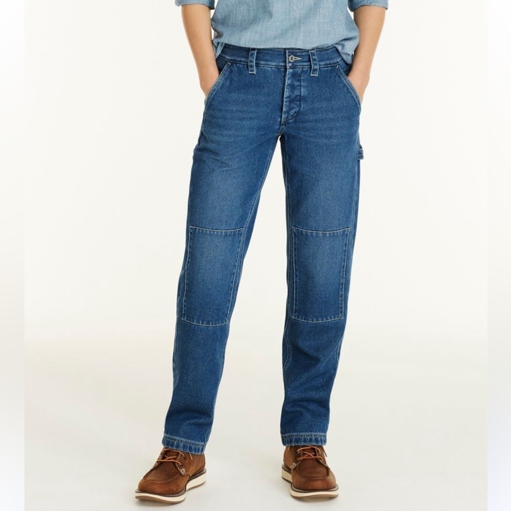 LL BEAN SIGNATURE SUPER-SOFT JEANS , HIGH-RISE STRAIGHT-LEG CARPENTER WOMENS 10